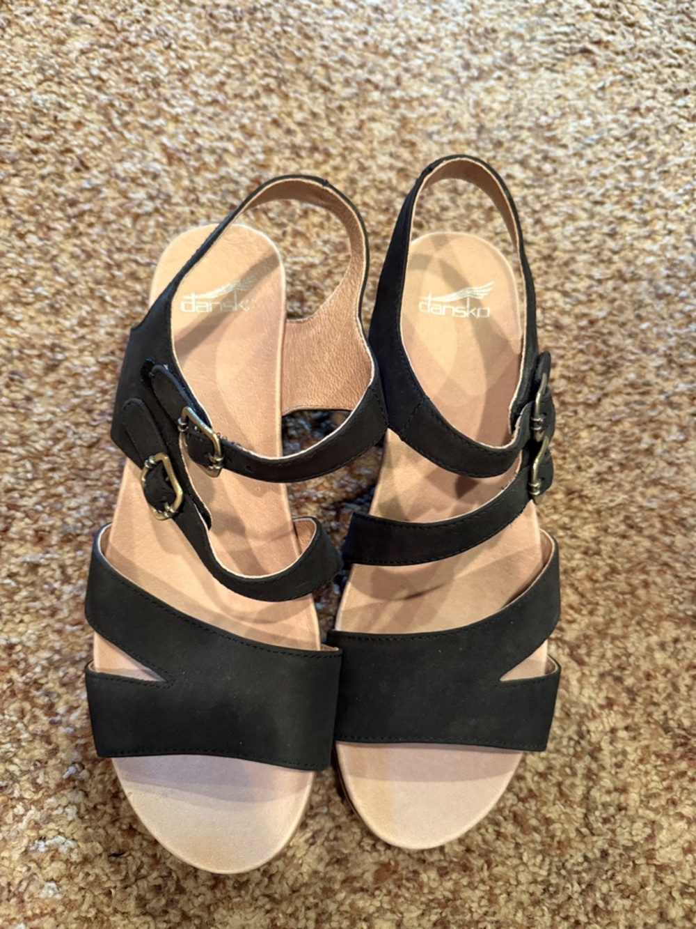 Dansko Black Suede Double-Buckle Women's Sandals Size 10 or 41